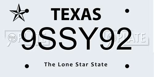 9SSY92 Texas License Plate