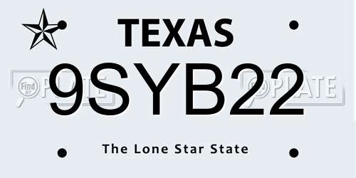 9SYB22 Texas License Plate
