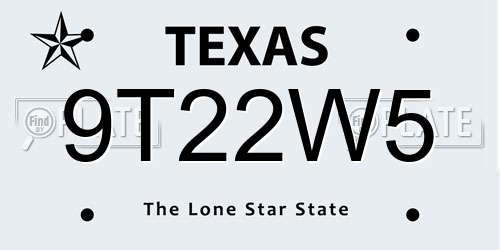 9T22W5 Texas License Plate