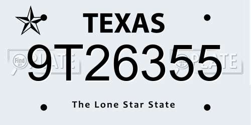 9T26355 Texas License Plate