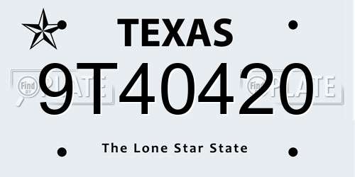 9T40420 Texas License Plate
