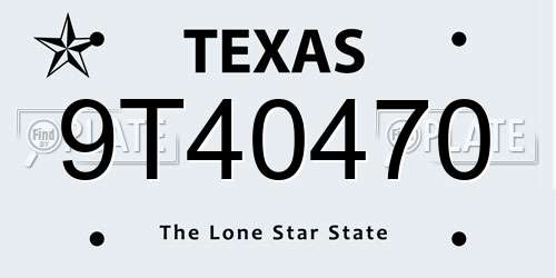 9T40470 Texas License Plate