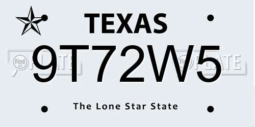 9T72W5 Texas License Plate