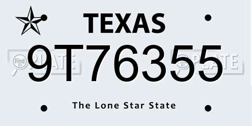 9T76355 Texas License Plate