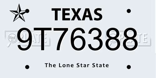 9T76388 Texas License Plate