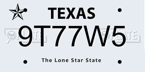 9T77W5 Texas License Plate