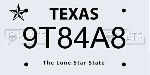 9T84A8 Texas License Plate