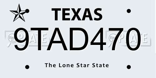 9TAD470 Texas License Plate