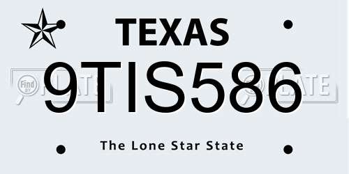9TIS586 Texas License Plate
