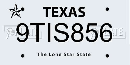 9TIS856 Texas License Plate