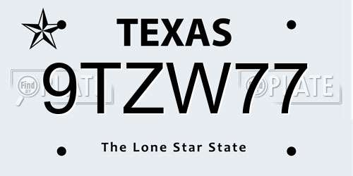9TZW77 Texas License Plate