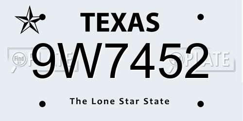 9W7452 Texas License Plate