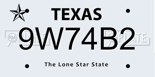 9W74B2 Texas License Plate