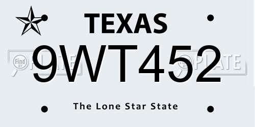9WT452 Texas License Plate