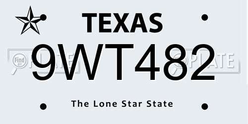 9WT482 Texas License Plate