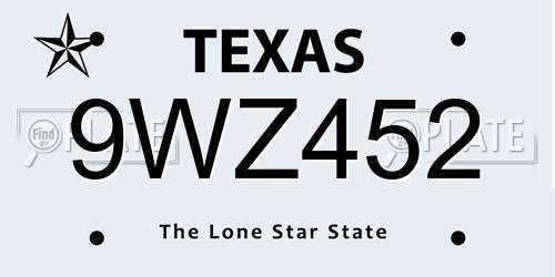 9WZ452 Texas License Plate