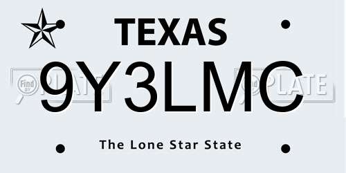 9Y3LMC Texas License Plate