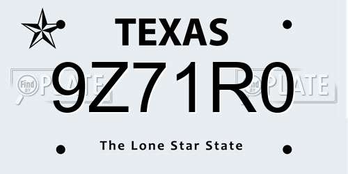 9Z71R0 Texas License Plate