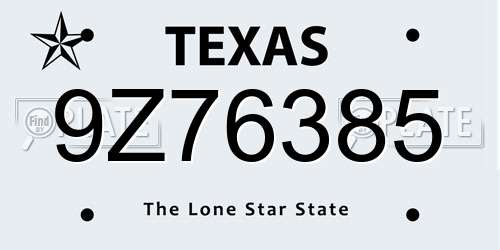 9Z76385 Texas License Plate