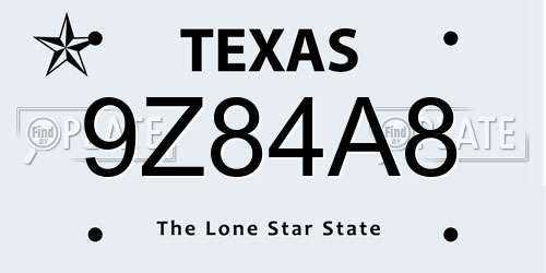 9Z84A8 Texas License Plate