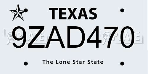 9ZAD470 Texas License Plate
