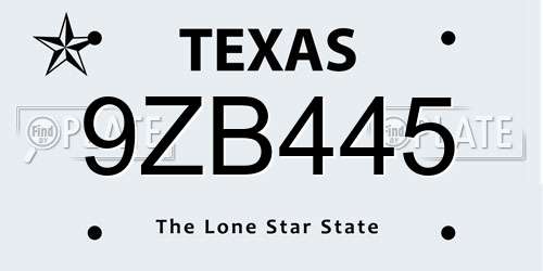 9ZB445 Texas License Plate