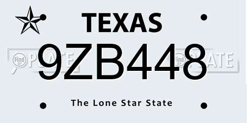 9ZB448 Texas License Plate