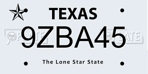 9ZBA45 Texas License Plate