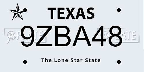 9ZBA48 Texas License Plate