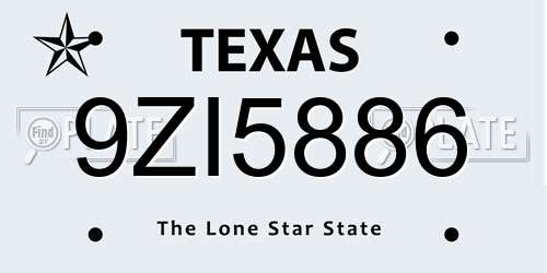 9ZI5886 Texas License Plate