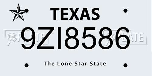 9ZI8586 Texas License Plate
