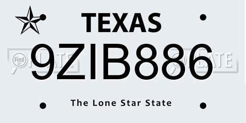 9ZIB886 Texas License Plate