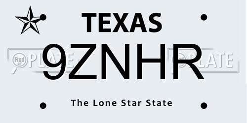 9ZNHR Texas License Plate