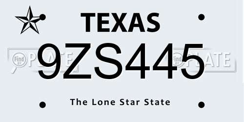 9ZS445 Texas License Plate