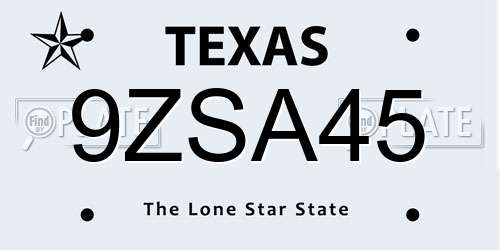 9ZSA45 Texas License Plate