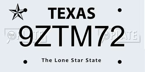 9ZTM72 Texas License Plate