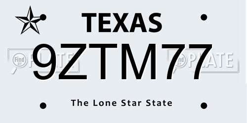 9ZTM77 Texas License Plate