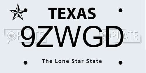 9ZWGD Texas License Plate