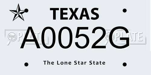 A0052G Texas License Plate