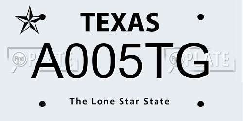 A005TG Texas License Plate