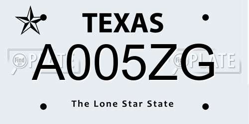A005ZG Texas License Plate