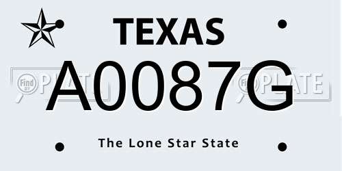 A0087G Texas License Plate