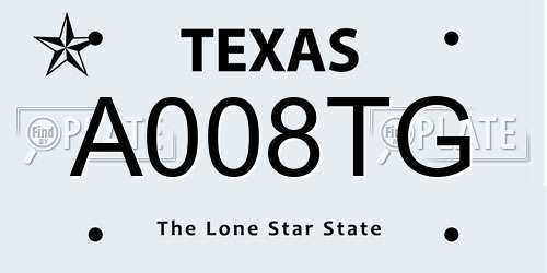 A008TG Texas License Plate