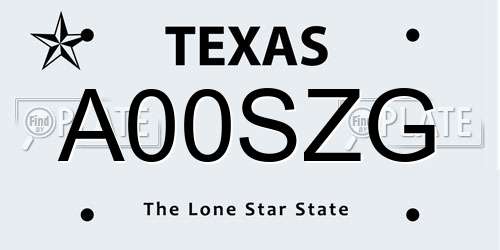 A00SZG Texas License Plate
