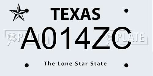 A014ZC Texas License Plate