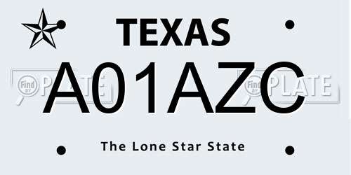 A01AZC Texas License Plate