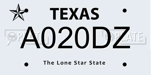 A020DZ Texas License Plate