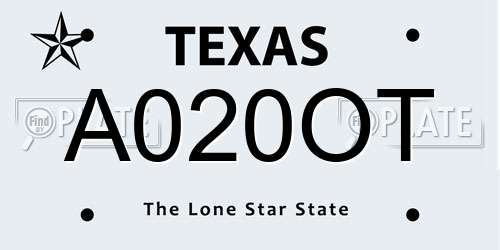 A020OT Texas License Plate