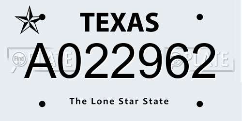 A022962 Texas License Plate
