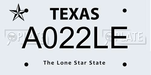 A022LE Texas License Plate